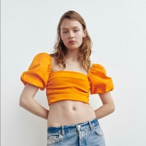 ZARA orange balloon sleeve top